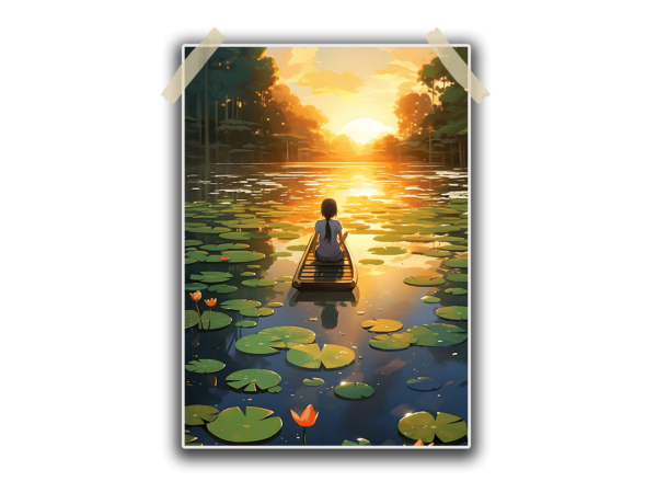 Girl On Boat In Lotus Pond